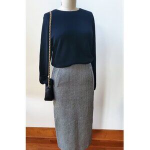 90's Oscar de la Renta Black and Cream Wool Chevron Midi Length Pencil Skirt 6